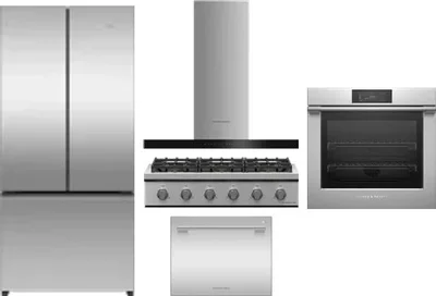 5 Piece Package Includes Refrigerator, Cooktop, Wall Oven, Hood And Dishwasher